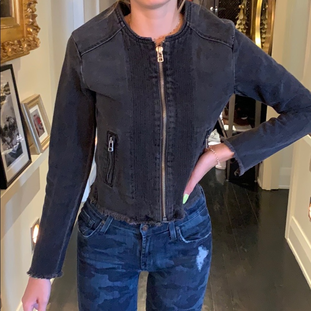 Loves + friends black jean jacket.